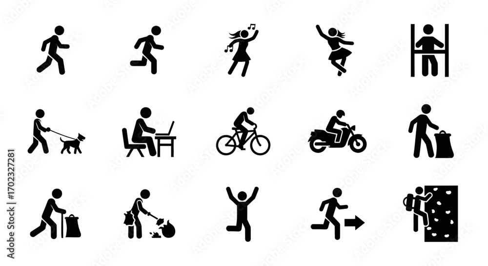 Collection of Simple Pictograms Illustrating Diverse Human Activities ...
