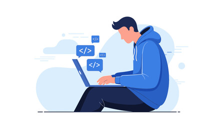 Developing Code: A Developer Working on a Laptop, Coding, and Utilizing Technology Efficiently