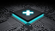 © Oatkhaphon - Health cross on digital board glowing with futuristic technology concept and innovation in electronic circuit