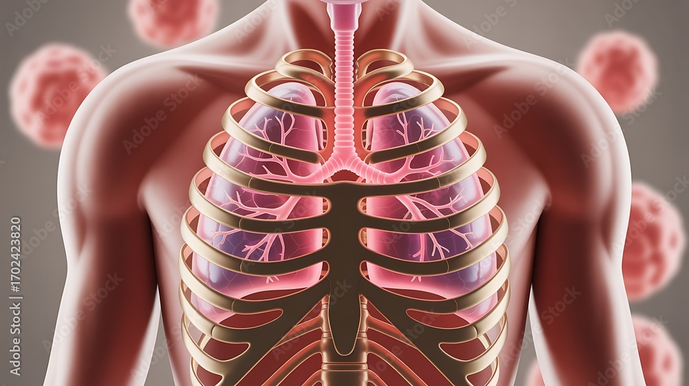 Human Lungs and Rib Cage with Cancer Cells Stock Photo | Adobe Stock