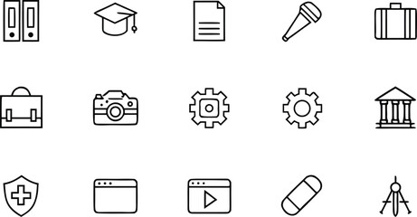 Outline icons collection vector art first aid coding design education technology business science tools