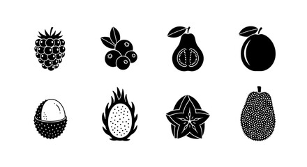 Black and White Fruit Vector Icons Collection