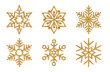 © kotoffei - 3d Gold Snowflakes Icons Set. Bronze realistic Merry Christmas decoration isolated on white background. Golden Xmas Vector illustration. Snow flake shape bauble, Happy New Year winter symbol