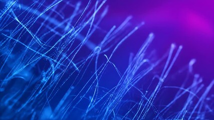 Abstract gradient background with glowing particles forming data flow, blue and purple light, futuristic digital texture, energetic and dynamic mood, smooth vibrant modern technology dreamy