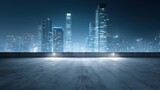 Night Cityscape View with Modern Buildings and Empty Platform, Ideal for Product Placement and Design Mockups