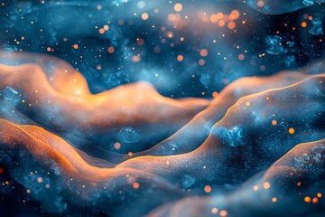 Wall Mural - Abstract nebula illustration with blue and orange colors in a space setting.