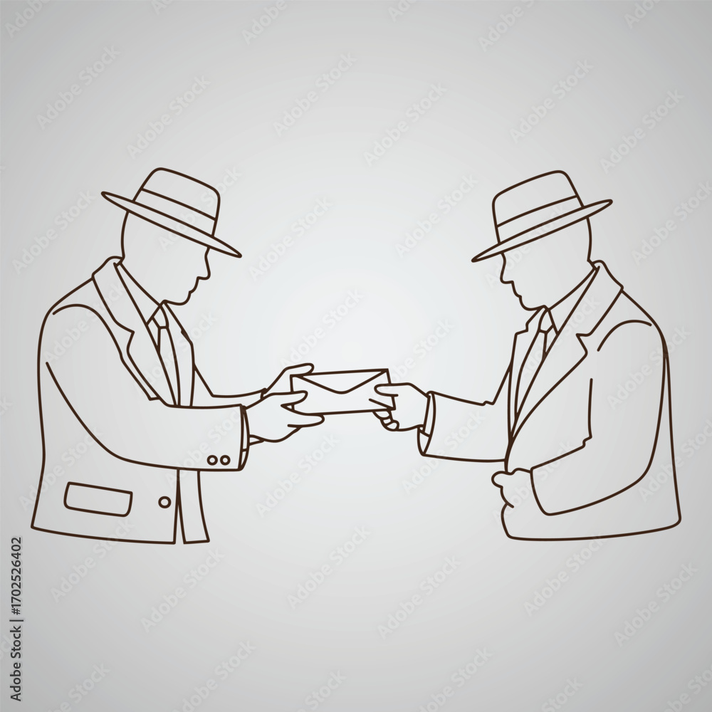 Two men in suits and hats exchanging an envelope male person Stock ...