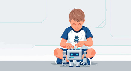Young Boy Engaging With Futuristic Robot, Representing Technology And Innovation For Future