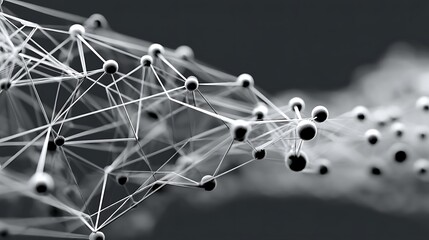 the image presents a network of interconnected spheres and rods. the rods are thin, straight, and connect to the spheres, forming a complex, three dimensional lattice structure