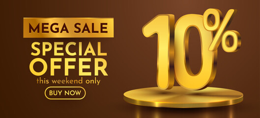 Wall Mural - 10 percent with podium. sale, discount or bonus concept. vector illustration