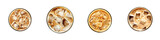 Set of top view of iced coffee with milk in glass, isolated on a transparent background.