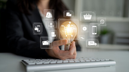 Wall Mural - Omni-channel strategies improve customer experience with brand integration and unified marketing across digital platforms and channels. Latch