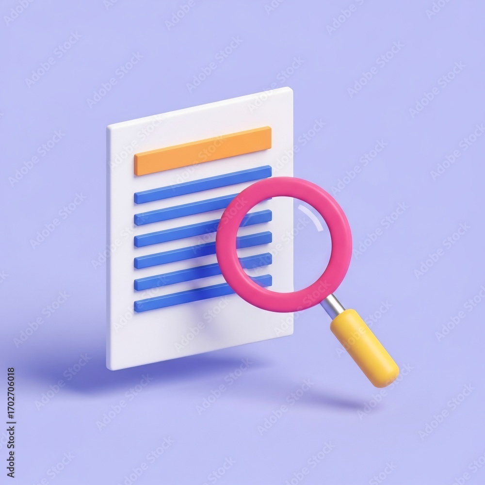 Document search analysis concept with magnifying glass for data review ...