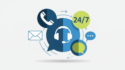 Dynamic communication hub with 24/7 support icons for seamless customer engagement