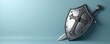 © Vadym - Silver medieval shield sword cross light blue background. Antique weapon, knight armor, historic defense. Medieval battle concepts like courage, protection, and religious symbolism of christian faith.