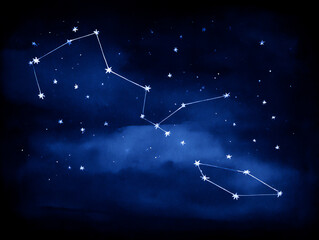 ethereal miniature painting of celestial constellations and zodiac signs with glowing stars and swir