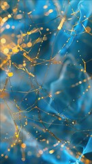 Wall Mural - A blue background with gold lines and dots. The dots are scattered throughout the 