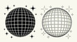 © fantastic - A graphic illustration of two disco balls, one solid black and one an outline, surrounded by sparkling stars.