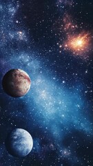 Wall Mural - Artistic representation of a cosmic scene with imaginary planets in a star-filled galaxy.
