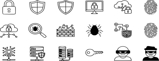 Cyber Security icon set vector in line and solid illustration