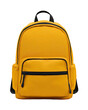 © Mangung - Bright yellow backpack with black accents.  Features multiple pockets and zippers.  Solid color.  Stylish, practical design