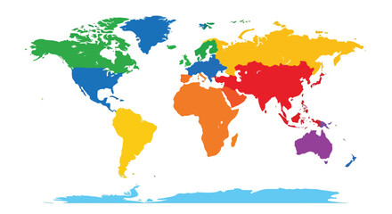  Vibrant continents: A vector illustration of the world map with various color regions, showing countries and their relative positions on Earth