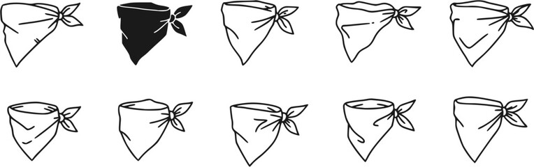 vector set of outline silhouette bandana icon set

