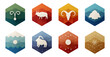 © coco - Colorful hexagonal symbols representing zodiac signs and nature icons with artistic flair