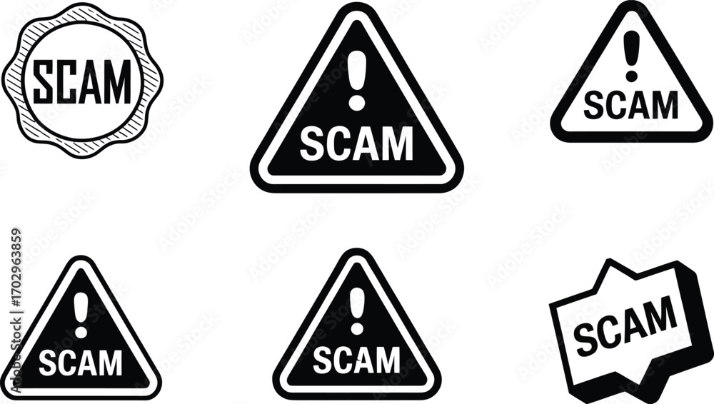 Scam Check Icon Collection of Scam Warning Icons and Symbols の Stock ベクター | Adobe Stock