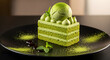 © Teguh - Decadent matcha green tea layered cake crowned with rich ice cream, a gourmet dessert offering delightful indulgence