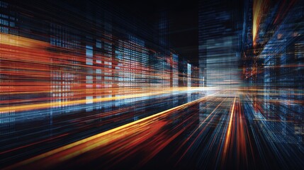 Hi tech big data flow background with digital network lines, cyberspace technology concept, abstract futuristic grid, information transfer, artificial intelligence and virtual connection design