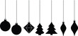 © Creatives Sakib - Vector illustration of black hanging Christmas ornaments in various shapes including balls, trees, diamonds, and teardrops for holiday decoration.