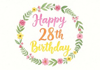  Elegant floral wreath Happy 28th birthday greeting