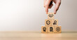 © Sutthiphong - Hand stacking wooden blocks with quality, certification, and ISO icons, symbolizing business standards, process management, quality assurance, compliance, trusted partnership for sustainable growth.