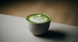© Sujiko - Elegant matcha latte art presentation in minimalistic neutral setting
