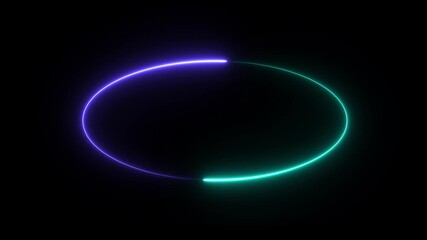 Wall Mural - Neon light circle frame loading icon background animation. Neon circle frame on black background.