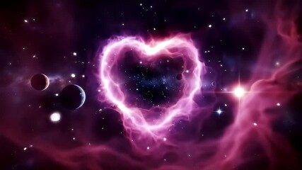Wall Mural - Heart-shaped nebula in space with planets and stars