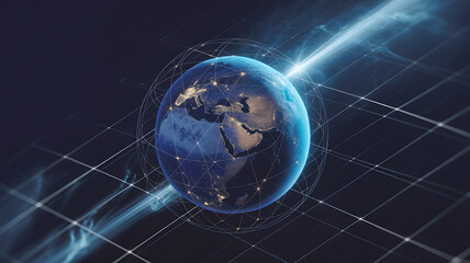 Global connection with digital network and illuminated cities