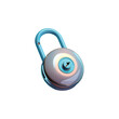 © HAJUMIYASAYED - A modern, glossy blue padlock with a round metallic body and a visible keyhole, depicted on a clean white background.