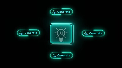 AI content generation concept on the transparent background. Futuristic concept of artificial intelligence generating multimedia with a single touch. Motion graphics of AI generation idea. 4k video