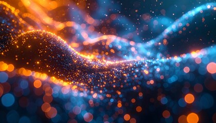 Abstract Background with Flowing Orange and Blue Particles Creates a Futuristic Design