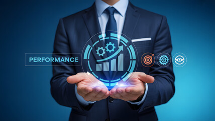 Businessman presents strategy for high performance and success