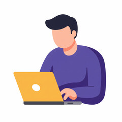 Illustration of a person using a laptop, focused on the screen and typing, in a flat vector style.