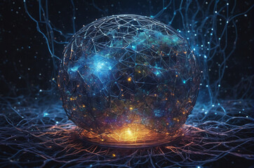Wall Mural - Cosmic Neural Sphere of Light. Generative AI.