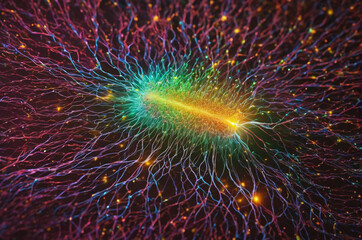 Wall Mural - Neural Network Microchip Energy Flow. Generative AI. 