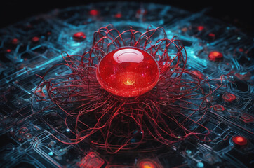 Wall Mural - Futuristic Red Energy Sphere. Generative AI.
