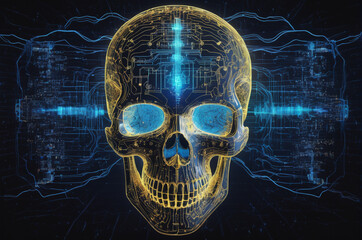 Wall Mural - Digital Cyber Skull. Generative AI.