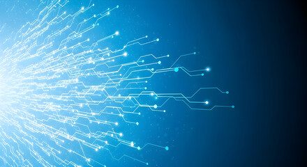 Abstract blue light trails with glowing particles creating a futuristic and technological background for science, innovation, and digital connectivity