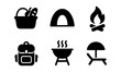 © ieps - Camping icons set: basket, tent, fire, backpack, grill, umbrella in silhouette style