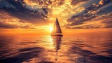 Beautiful ocean sunset with sailboat high resolution picture